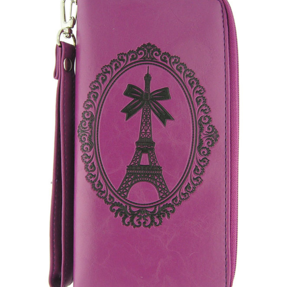 Eiffel tower vegan leather wristlet wallet purple